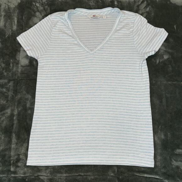 Vineyard Vines Tops - Vineyard Vines T-Shirt Womens Small Light Blue White Striped V-Neck Short Sleeve